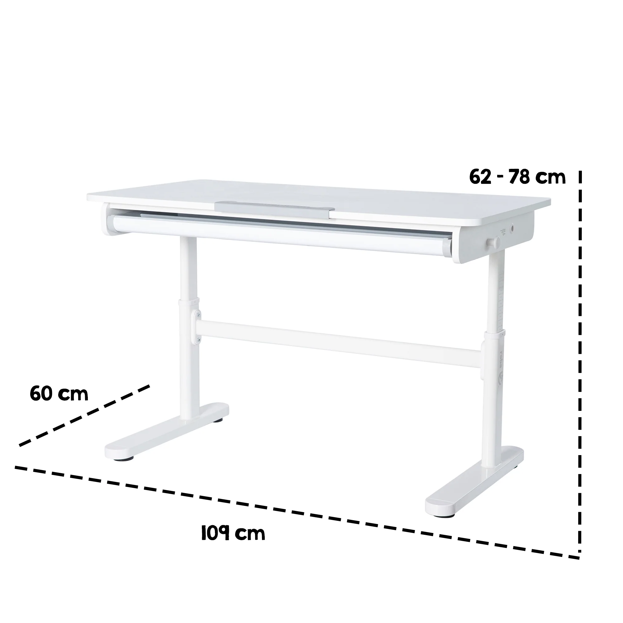 Schreibtisch mit Schublade weiß - Höhenverstellbarer Kinderschreibtisch 62-78 cm - Ergonomischer Kinderschreibtisch mit Stauraum - Für Kinder & Jugendliche - Inkl. Schubfach - 110x60 cm - Modernes Design - Stabil & Pflegeleicht - Image 7