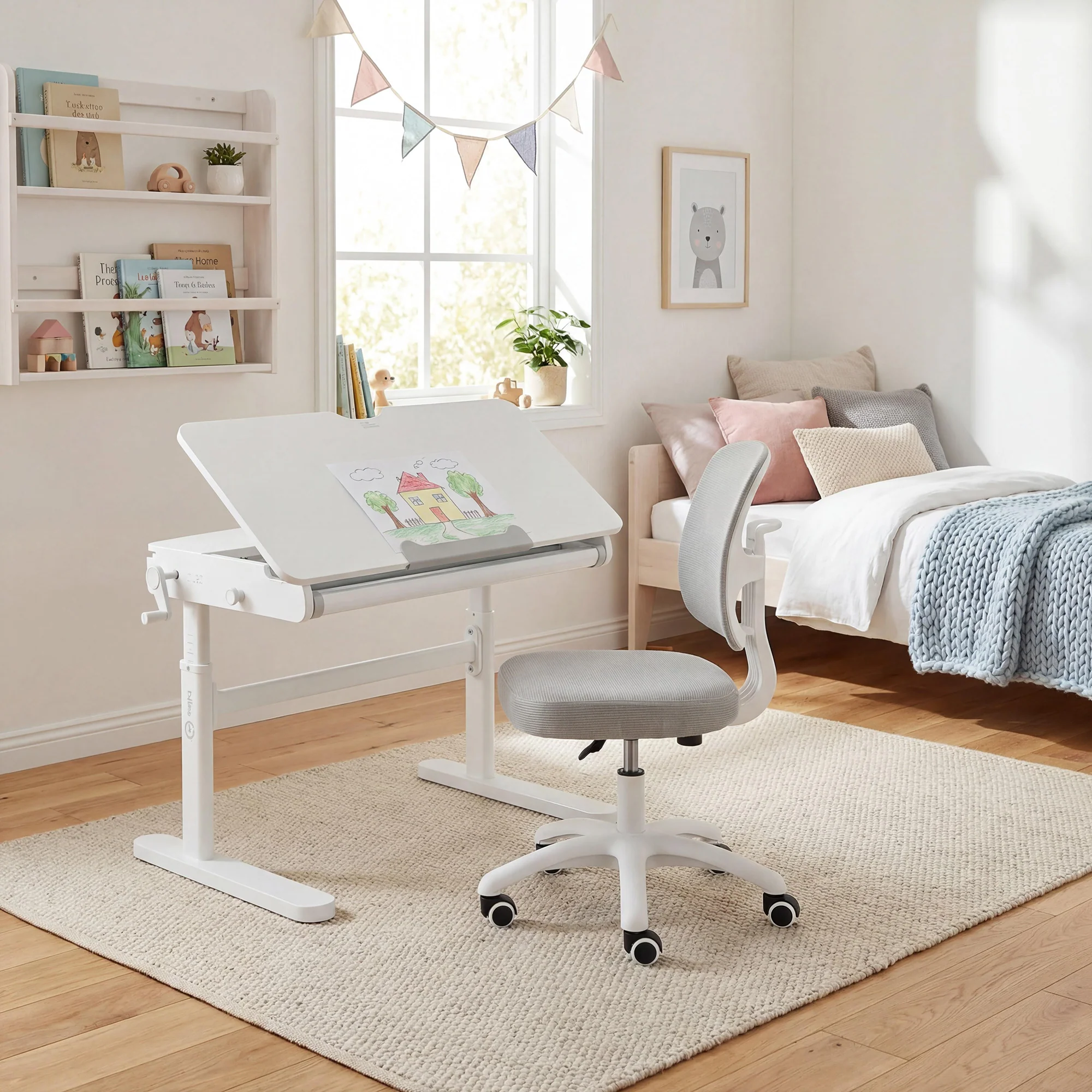 Schreibtisch neigbar mit Schublade weiß - Höhenverstellbarer Kinderschreibtisch 62-78 cm - Mit neigbarer Arbeitsplatte & Stauraum - Für Kinder & Jugendliche - Ergonomisch & funktional - 110x60 cm - Modernes Design - Image 10