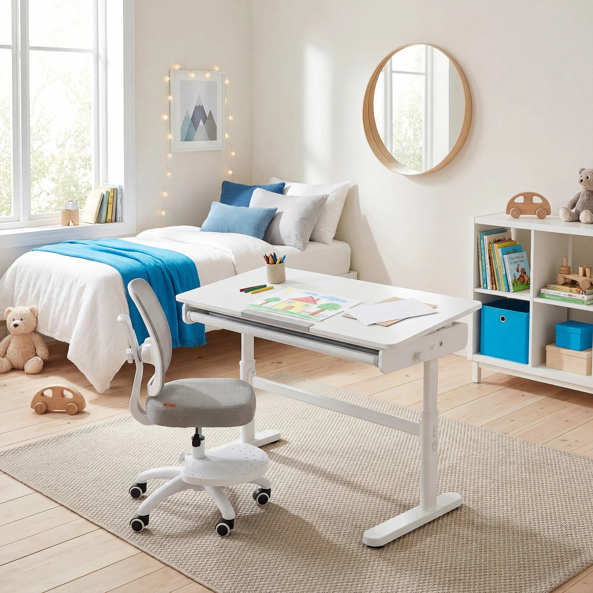 Schreibtisch neigbar mit Schublade weiß - Höhenverstellbarer Kinderschreibtisch 62-78 cm - Mit neigbarer Arbeitsplatte & Stauraum - Für Kinder & Jugendliche - Ergonomisch & funktional - 110x60 cm - Modernes Design - Image 9